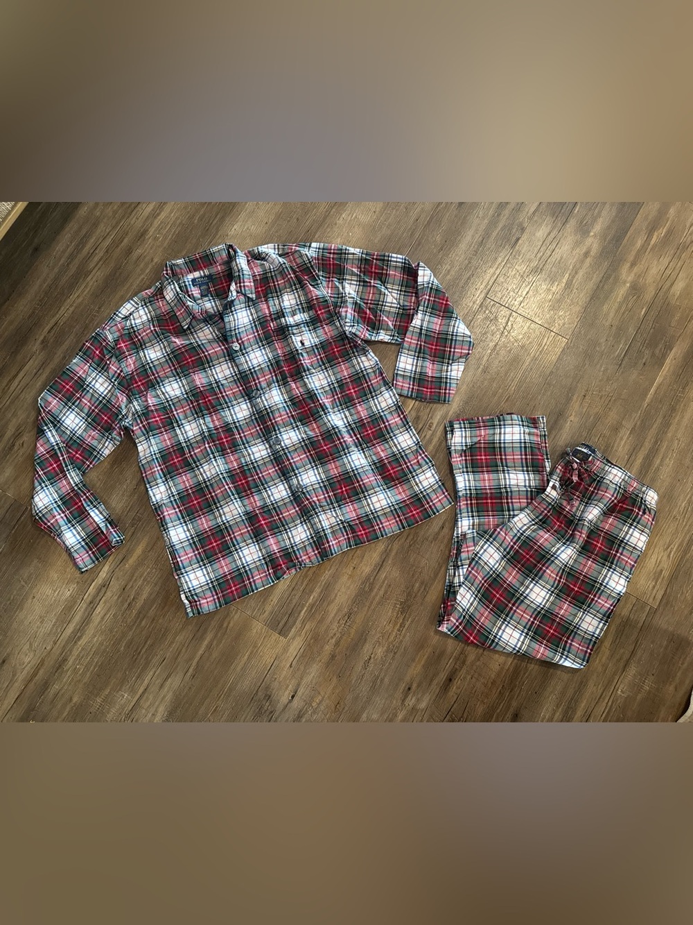 Polo Ralph Lauren Winter Pajama Set White Red Green Tartan Plaid Sz XL